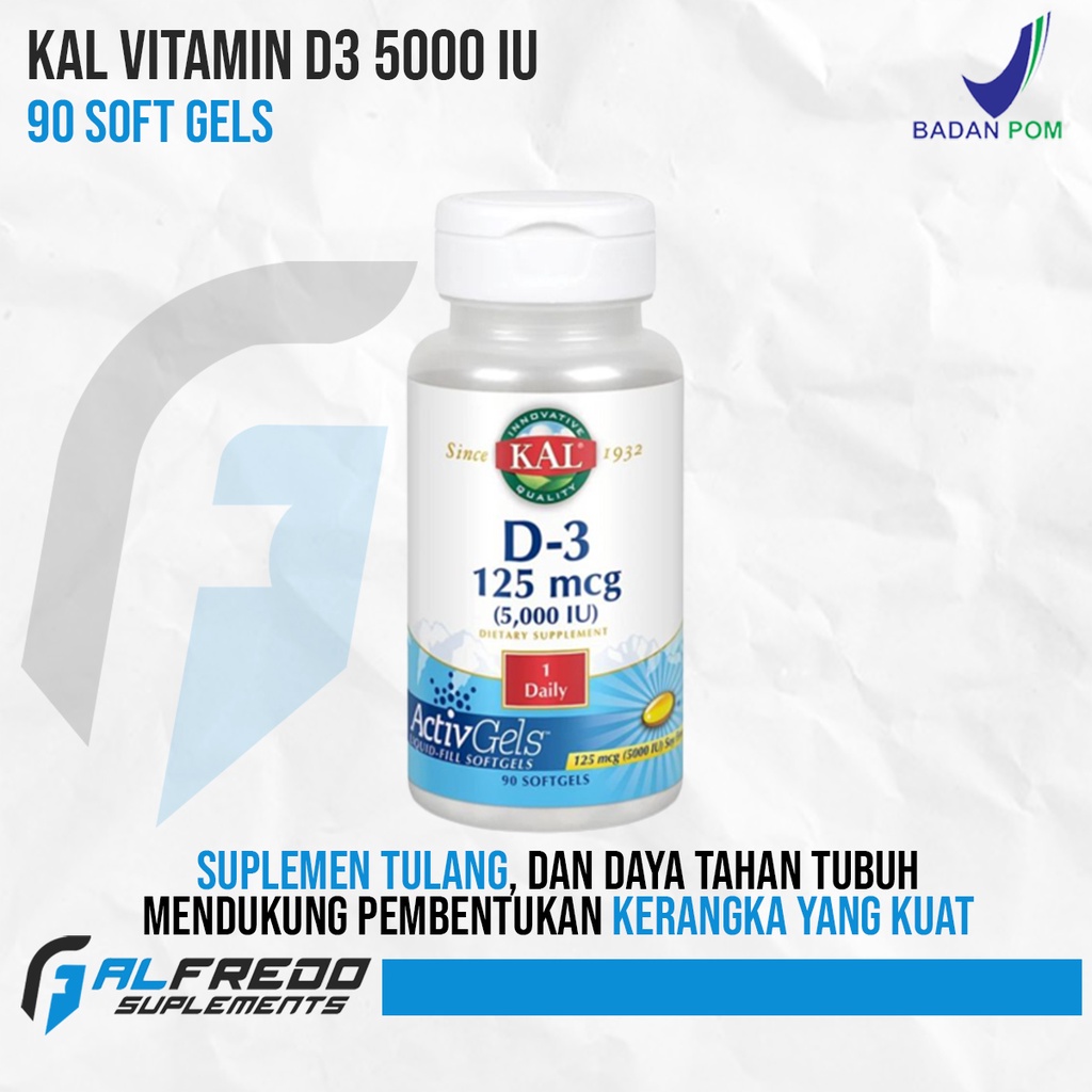 KAL Vitamin D3 5000 IU 125mcg 90 SoftGel Kesehatan Tulang