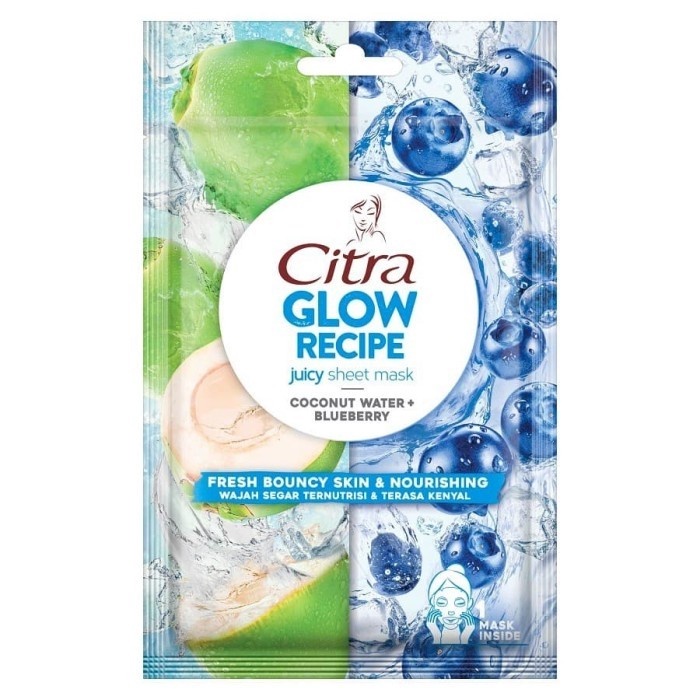 CITRA Glow Recipe Juicy Sheet Mask Coconut Water+Blueberry 25gr - (Twinpack 2 pcs)