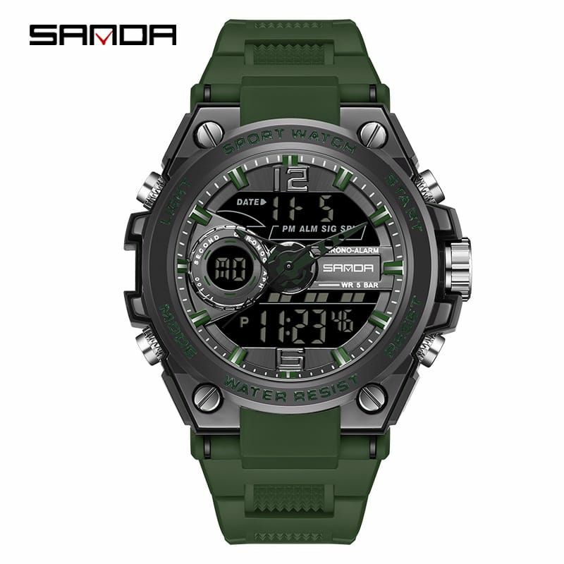 JAM TANGAN SANDA 6092 Jam Tangan Pria Digital Analog Tali Rubber Chronograph Anti Air