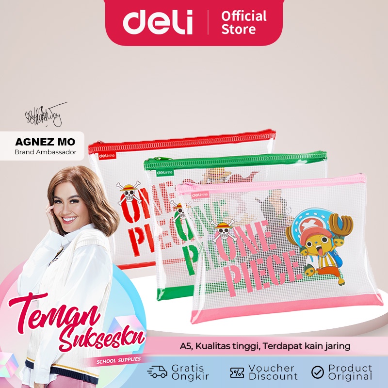 Deli One Piece School Zip Bag / Tempat Pensil Pouch Multifungsi One Piece Transparan A5 Anti Air Kualitas Tinggi EF710