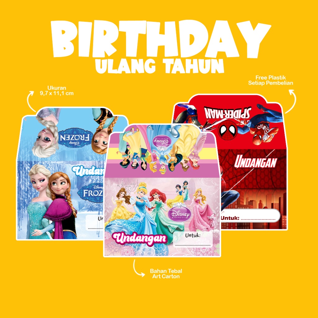 UNDANGAN ULANG TAHUN LIPAT ANAK 1PACK (ISI 5PCS) FREE PLASTIK / KARTU UCAPAN ULTAH KARAKTER SUPER HERO /  UNDANGAN HAPPY BIRTHDAY ANAK