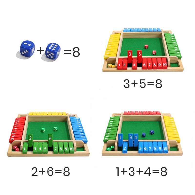 4 Warna Mainan Board Game Dadu Shut the Box Angka 1-10 Papan Permainan Dadu Untuk Bar Party Club KTV Props