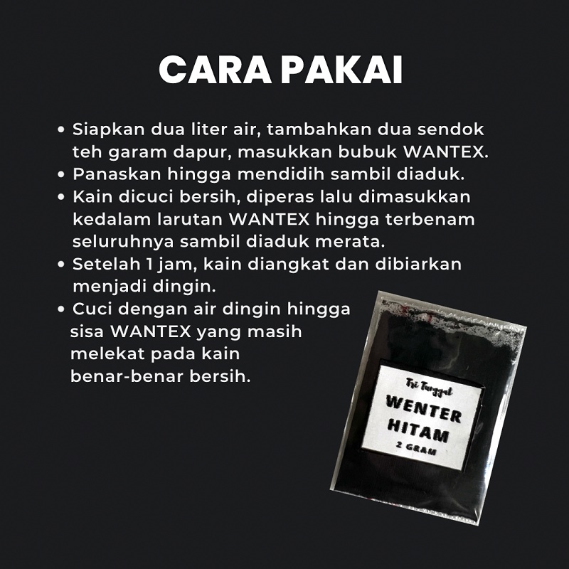 Pewarna Tekstil Wenter Hitam Pekat Isi 2 gram Sumbo Sumba Ikat Jumputan Kemasan Plastik Pewarna Pakaian Bahan Katun Kaos Jeans Levis Celana Batik Serbuk Bubuk Kualitas Bagus Tie Dye Wenter Murah Malang Grosir Prakarya