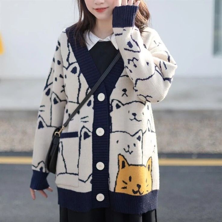 SWEATER CARDIGAN WANITA MOCHA CAT OUTER ALA KOREAN PAKAIN FASHION KASUAL CUTE MODEL