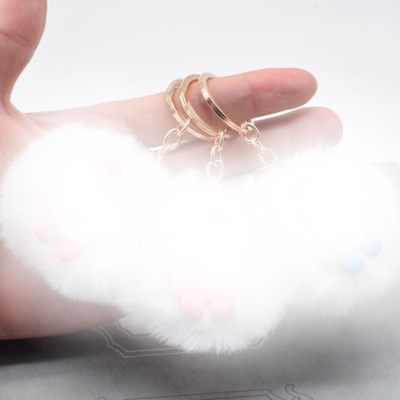 3SP | AH15 Gantungan Kunci Tas 3D Bola Pom Pom Putih Lucu Karakter Keychain