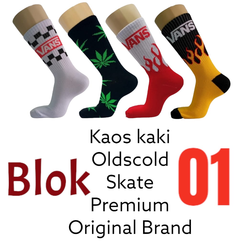 Koas Kaki Oldschool Skate Tebal Panjang Kaos Kaki Pria Motif Premium