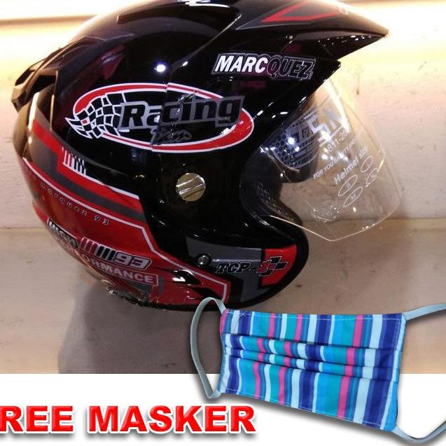 ◌ Promo 2.% Ori Helm Sepeda Motor SNI Helem Double Visor Racing Marc Marquez Hitam Merah setara INK 