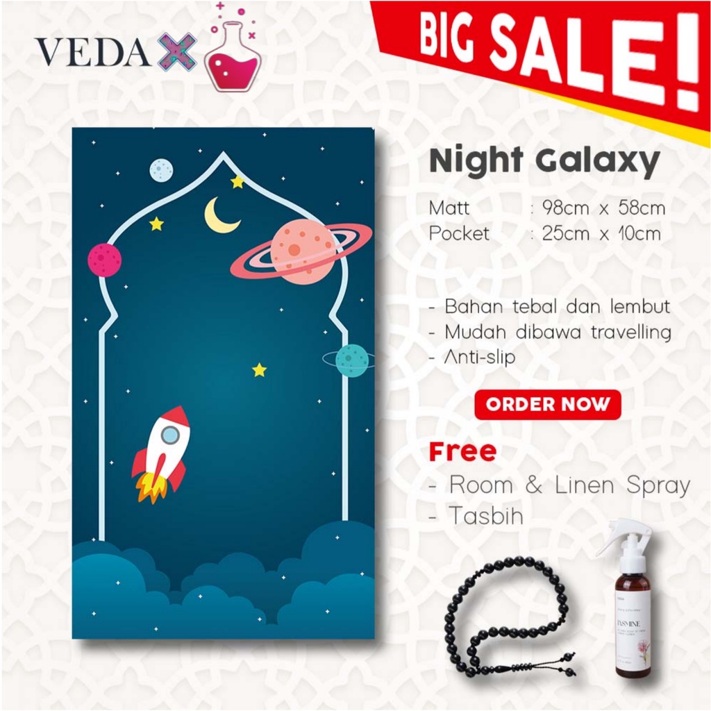 Paket Sajadah Anak Travel Poket Saku Lipat Anti Slip - NIGHT GALAXY | Veda Sajadah Travel Sajadah Li