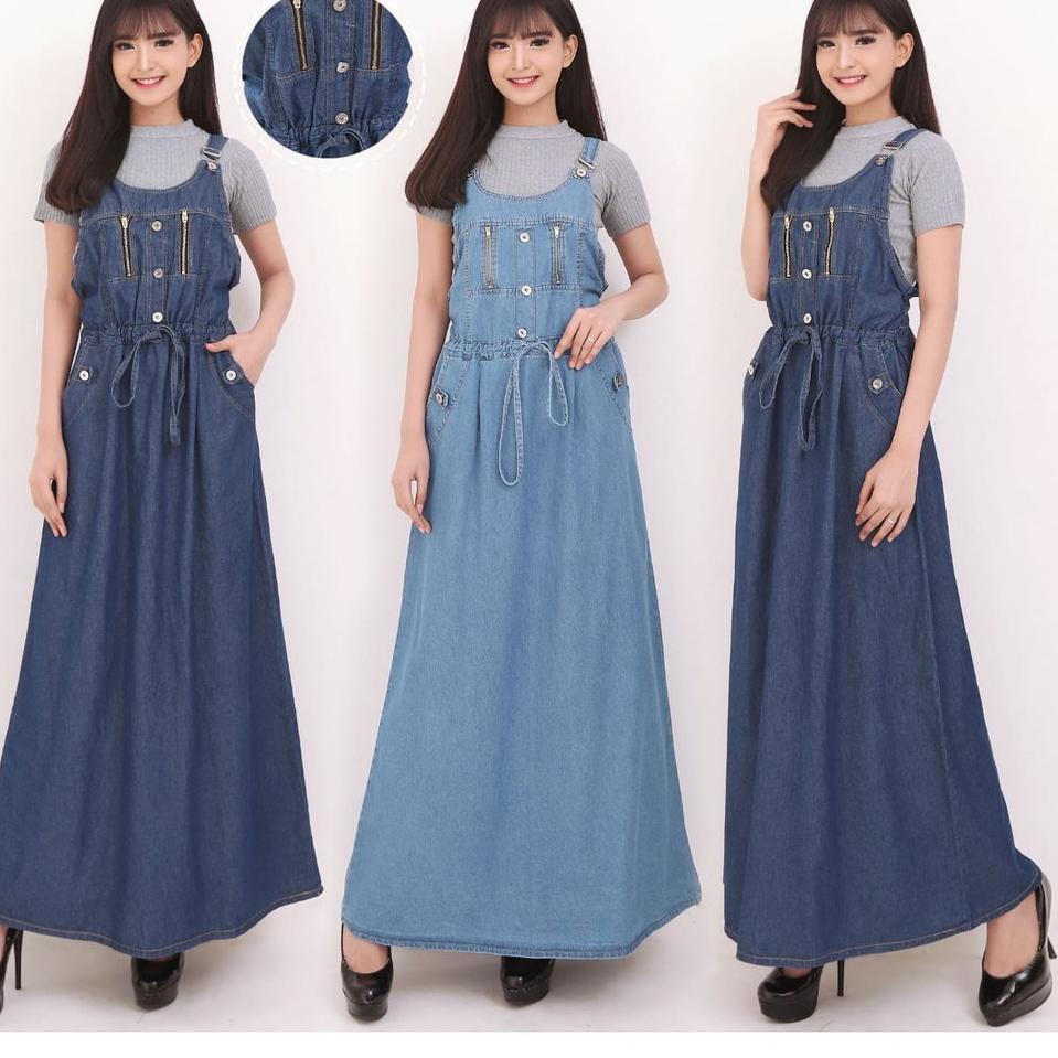 [ART. 9286 Itami Dress overall jeans maxi panjang wanita jumbo Fit to XL