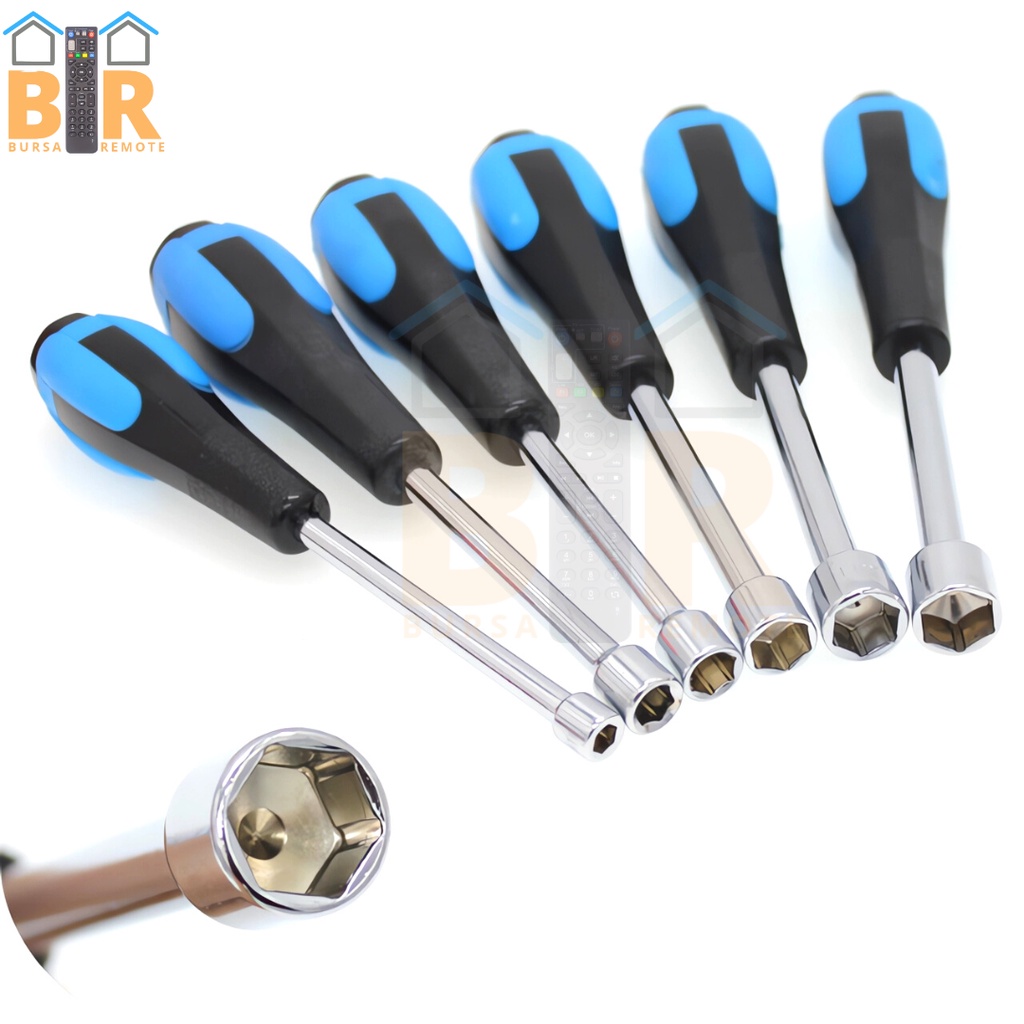 Obeng Kepala Hexagonal CR-V Handle Karet Metal Socket Wrench Driver Hex Nut Key Screwdriver 5.5 - 8 MM