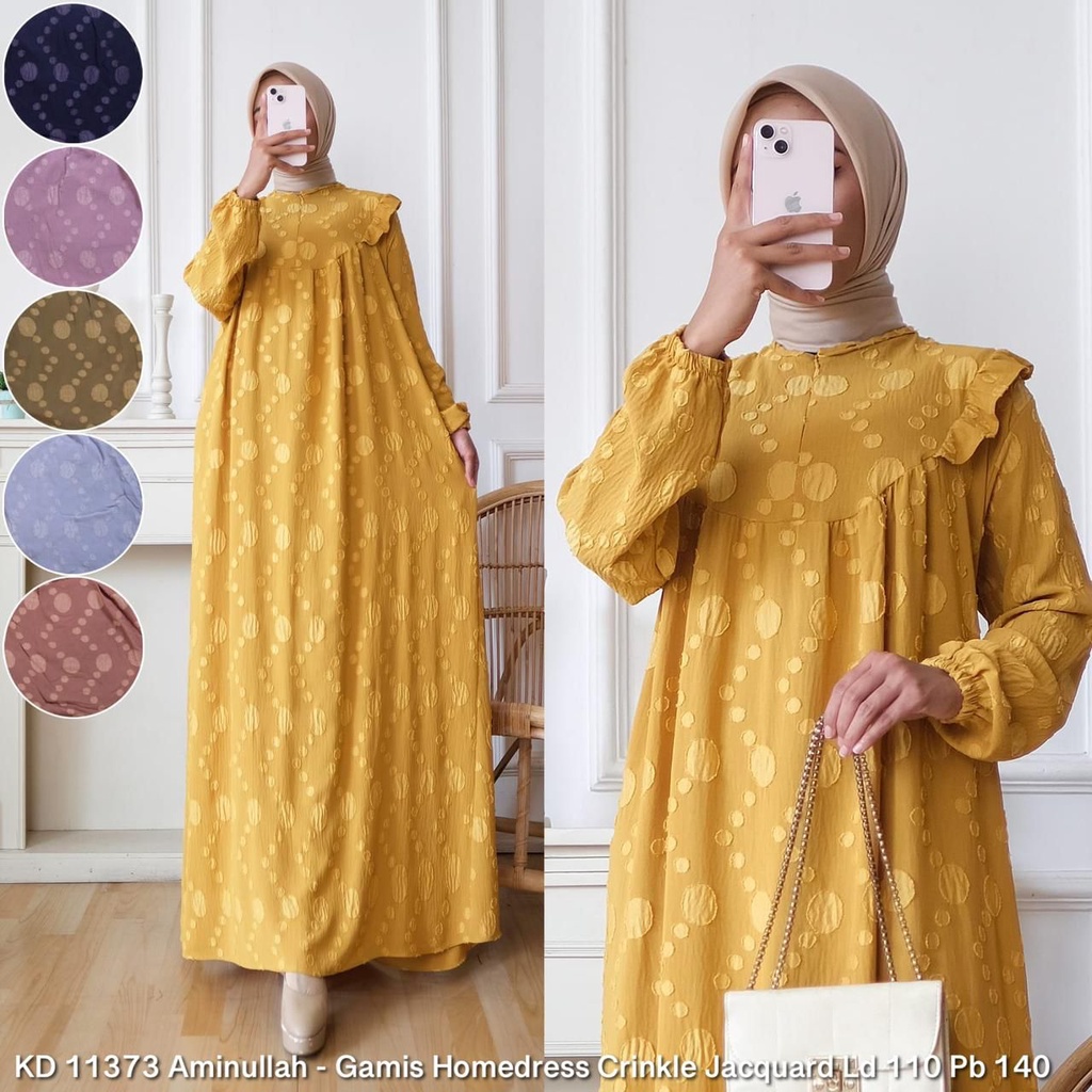 KD 11373 (isi 2) ASYA Gamis Crinkle Airflow Jacquard Import Lebar Mayung Motif Home Dress Muslimah B