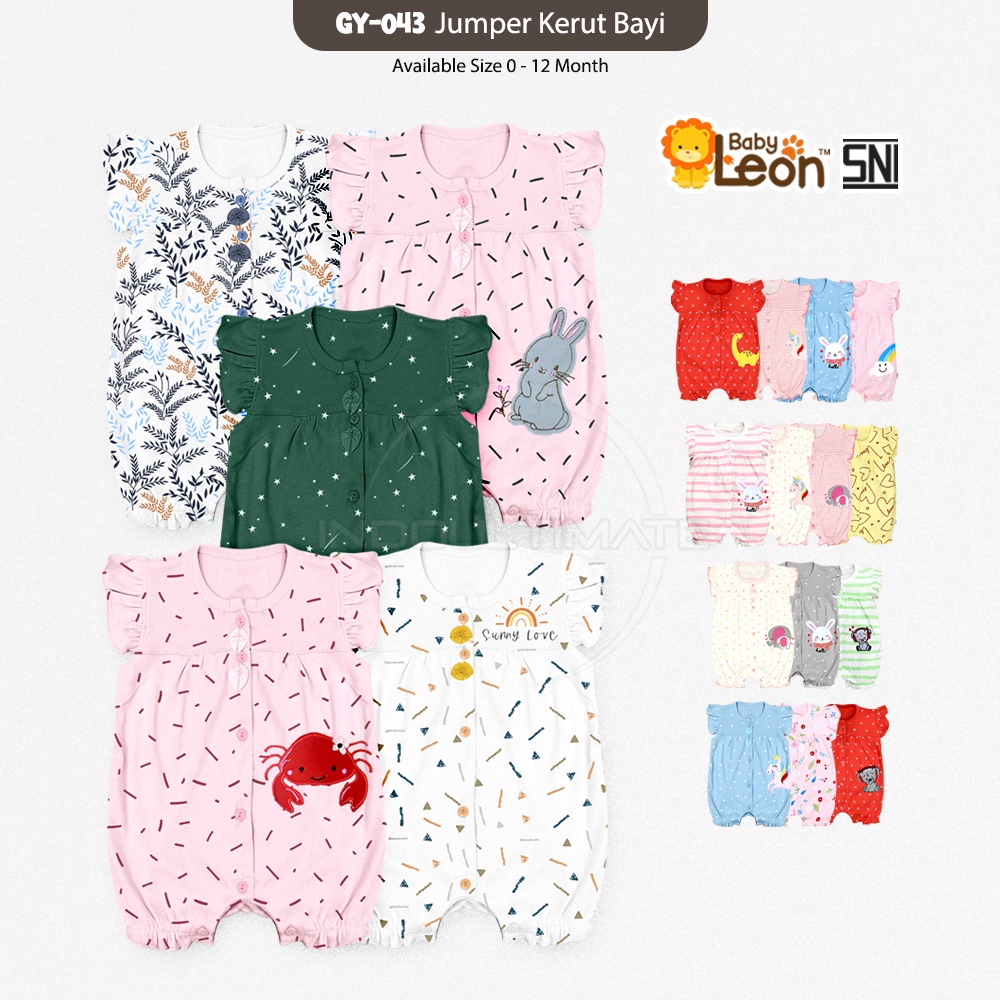 BABY LEON Jumper Bayi Perempuan GY-043 Baju Bayi Perempuan Jumpsuit Bayi Perempuan Baju Bayi Baru Lahir Jumper Kerut Anak Balita Baju Tidur Bayi Baju Harian Bayi Perlengkapan Bayi Baru Lahir Baju Anak Perempuan Playsuit Bayi