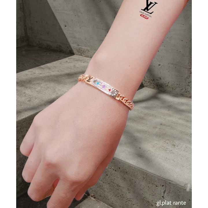 GELANG TANGAN PLAT RANTAI DEWASA PERHIASAN IMITASI LAPIS EMAS