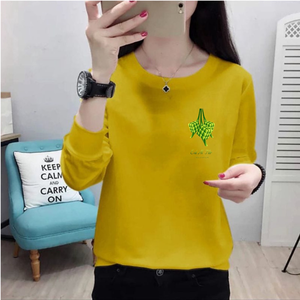 baju lengan panjang wanita logo ketupat edisi lebaran idul fitri / kaos distro keren trendy dan kekinian