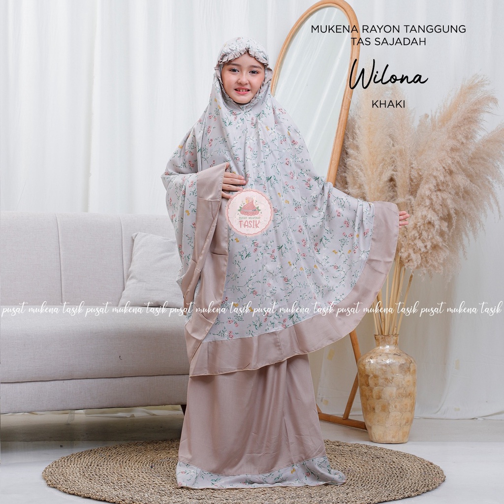 PUSAT MUKENA TASIK - MUKENA ANAK RAYON TANGGUNG MOTIF WILONA (TAS SAJADAH)