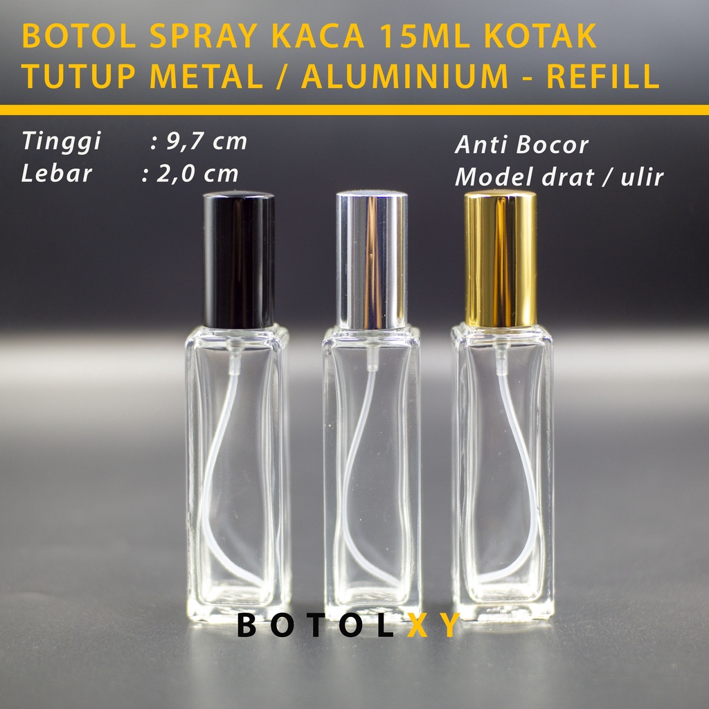 Botol Spray Kaca 15ml Kotak - Parfum Refill Isi Ulang Travel Decant