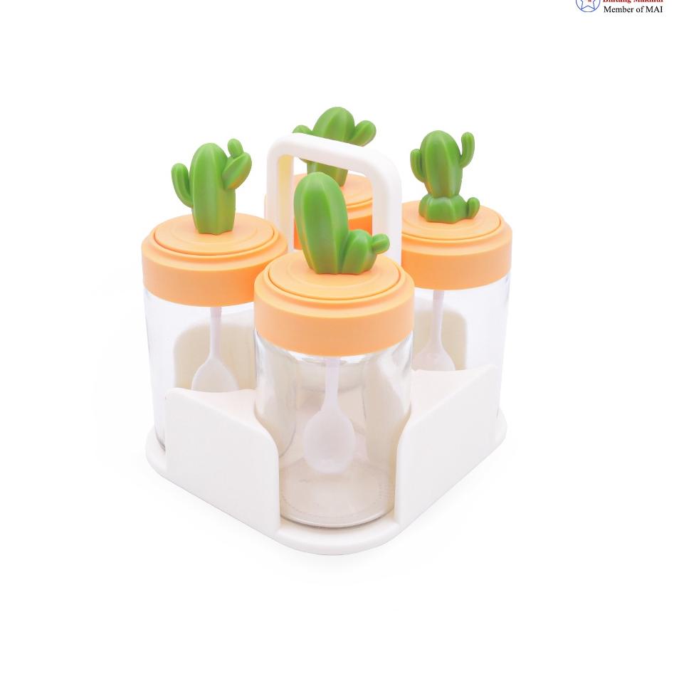 MURAH MERIAH Bintang Makmur - AZ Set 4pc+Holder Botol Bumbu Kaca Sendok Handle Kaktus Tempat Bumbu