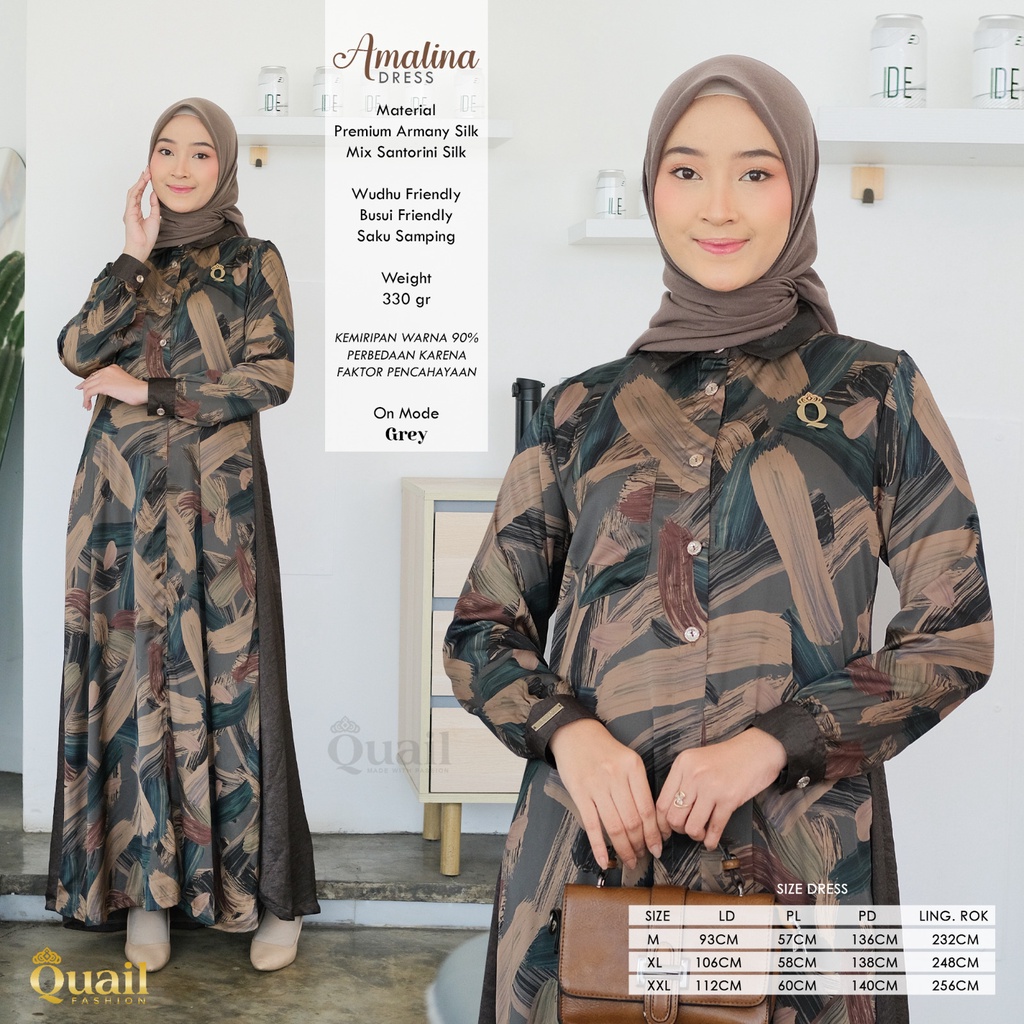 AMALINA DRESS Gamis Quail Hijab Bahan Armany mix Santorini Silk Ori Murah