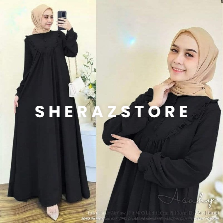 ASAHI MAXI S M L XL XXL XXXL 5L Gamis Putih Hitam Wanita Jumbo Ld 120 130 140  Bahan Crinkle Airflow Terbaru 2023