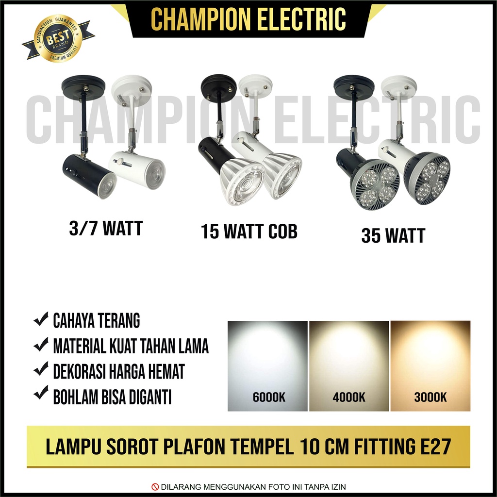 Jual Lampu Sorot Plafon Tempel 10cm E27 3 Watt 7 Watt 15 Watt 35 Watt ...