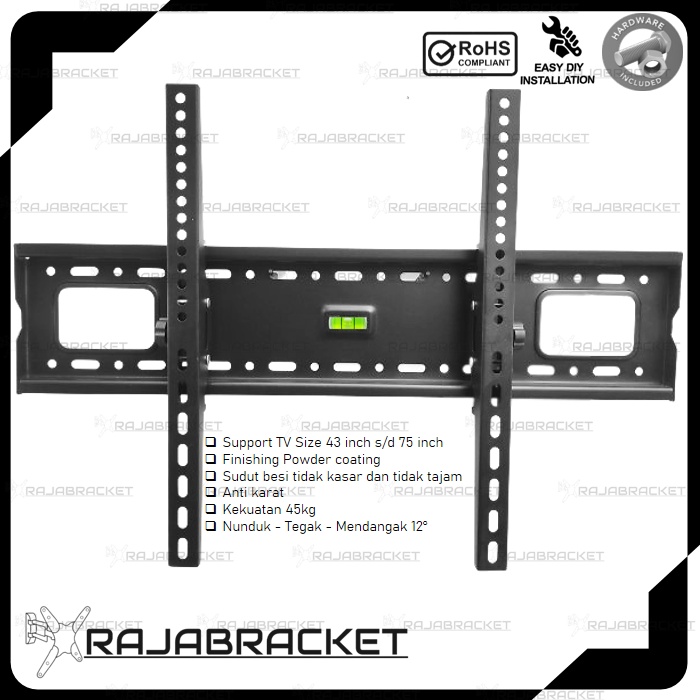 Bracket Braket Breket Briket TV 42 43 50 55 60 65 70 75 inch, Premium Waterpass Nunduk dangak