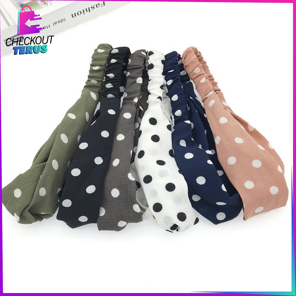 CT C65 Bando Kain Korea Motif Polkadot Bendo Karet Korean Fashion Wanita Kekinian Model Turban Bandana Simpul Import