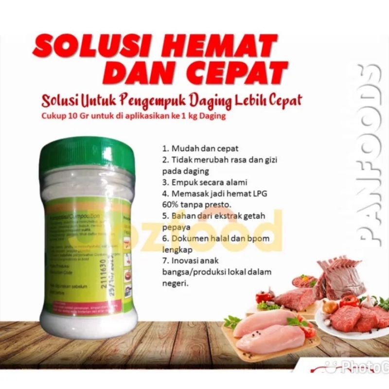 Panfoods 100gr 0.150- Pengempuk daging bubuk / Meat Tenderizer powder alami ekstrak getah pepaya 100
