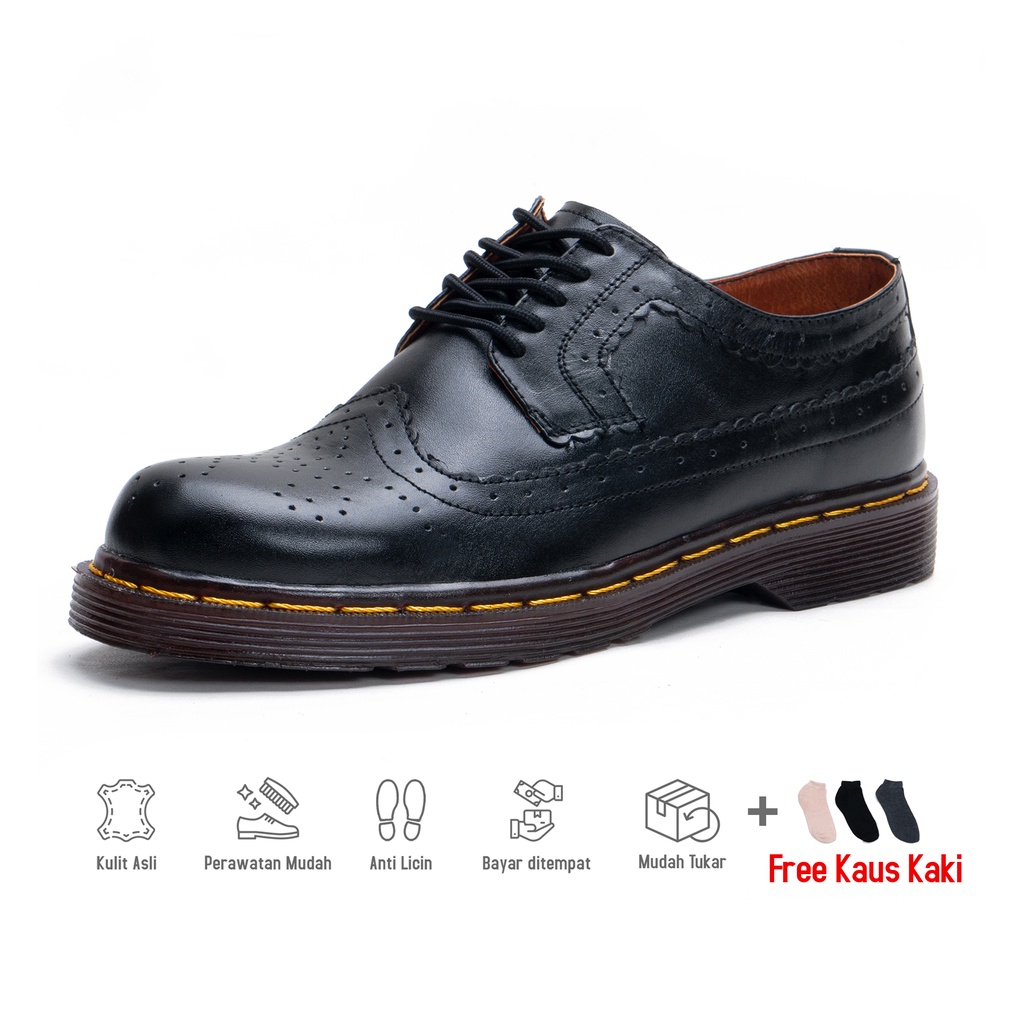 Sepatu Pria Low Boots Wingtips Pria Kulit Sapi Asli Outsole Karet Anti Slip dan Kuat M1061