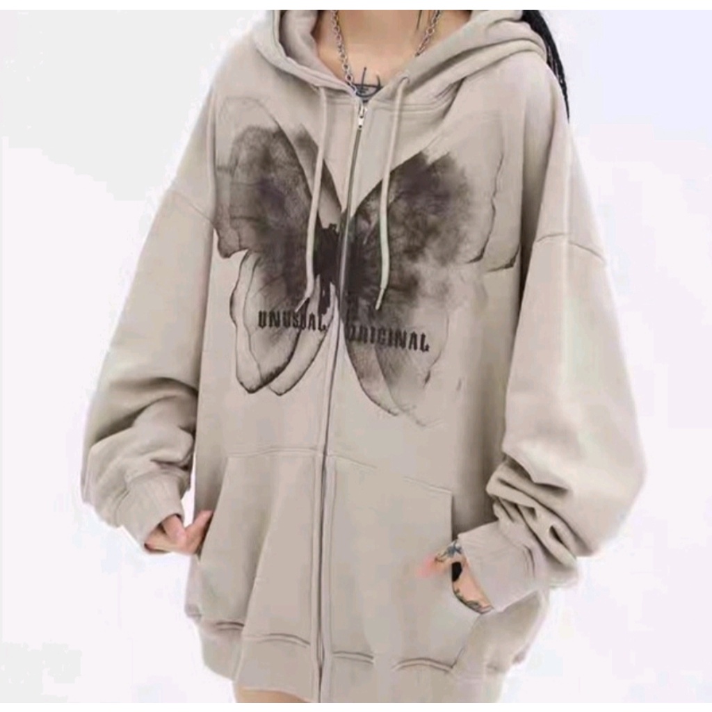 Sweater Hoodie Pria Wanita MARIPOSA ZIPPER Outerwear Korean Fashion Jacket Kekinian Kasual