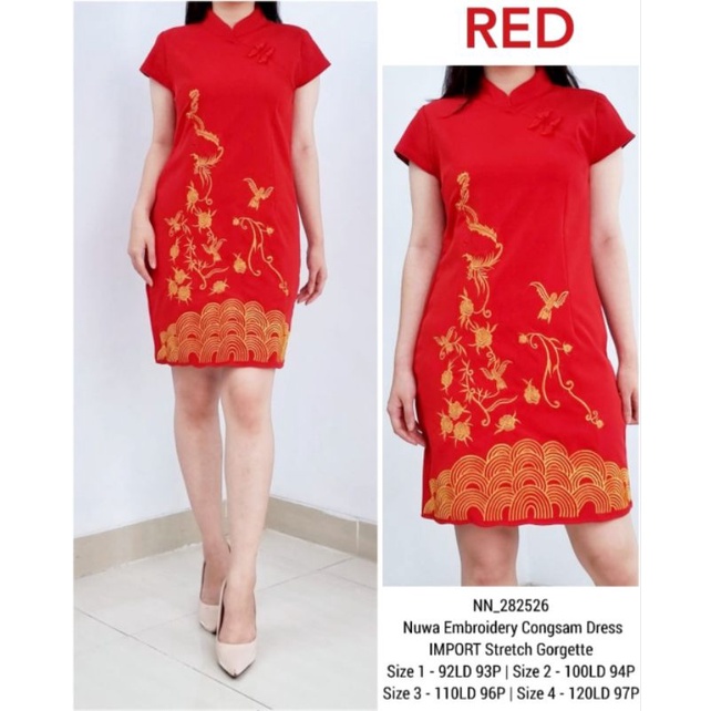 DRESS CHEONGSAM WANITA STRETCH GORGETTE BORDIR IMPORT