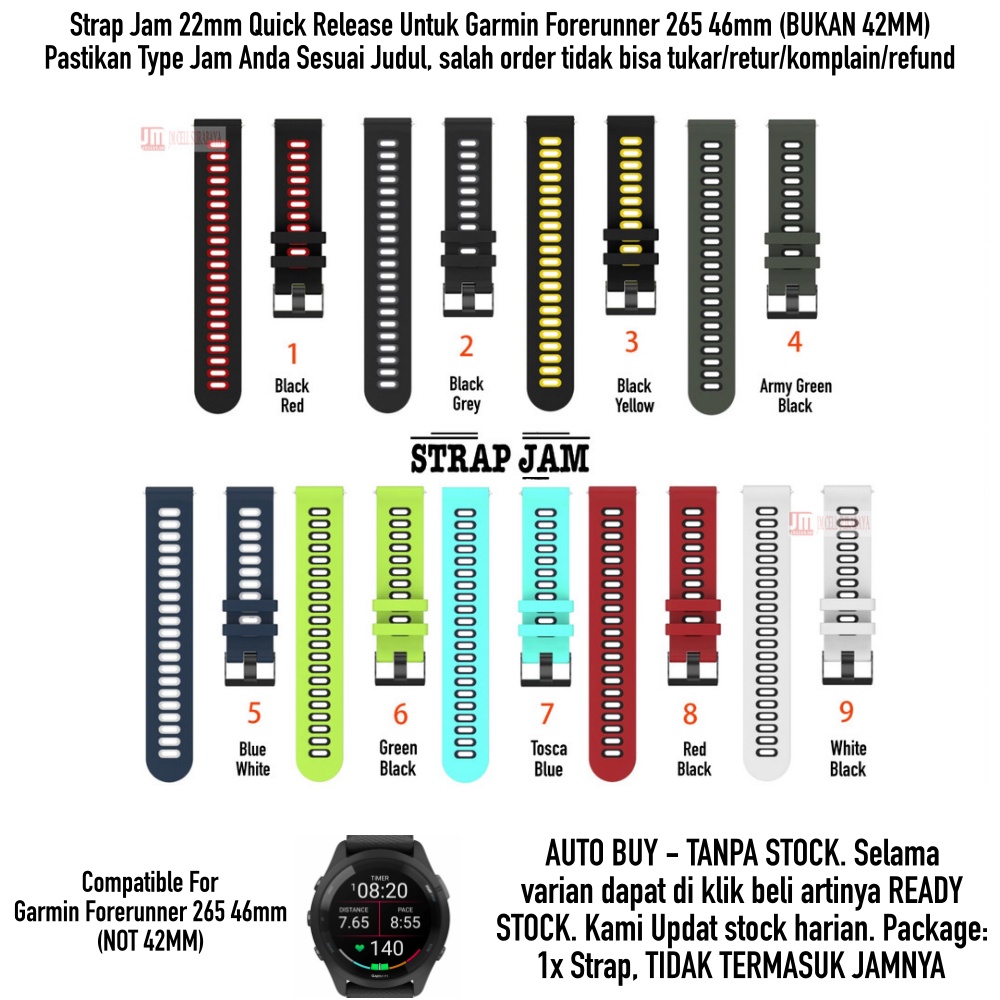 Strap Garmin Forerunner 265 46mm - Tali Jam Tangan 22mm Silikon Dual Tone