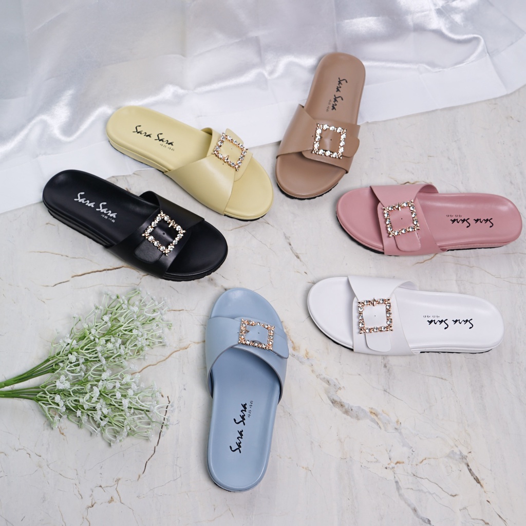 Sara Sara DESSY Sandal Selop Casual Wanita Buckle Diamond Nyaman Empuk