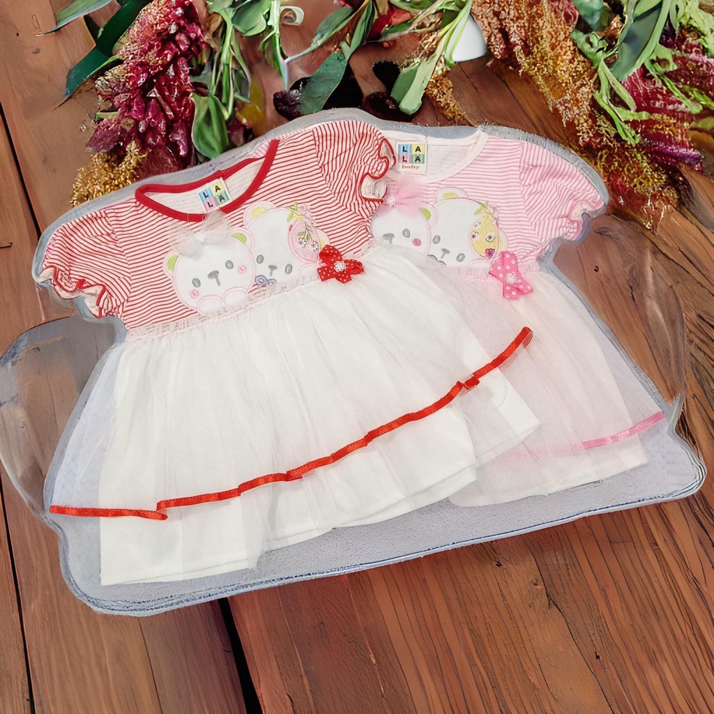 Dress Bayi Perempuan Motif Renda Dan Bando pita Untuk Usia 6-12 Bulan(NDC )