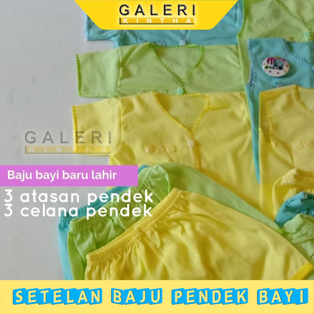 Setelan Baju Pendek Bayi Newborn Laki laki Perempuan Polos