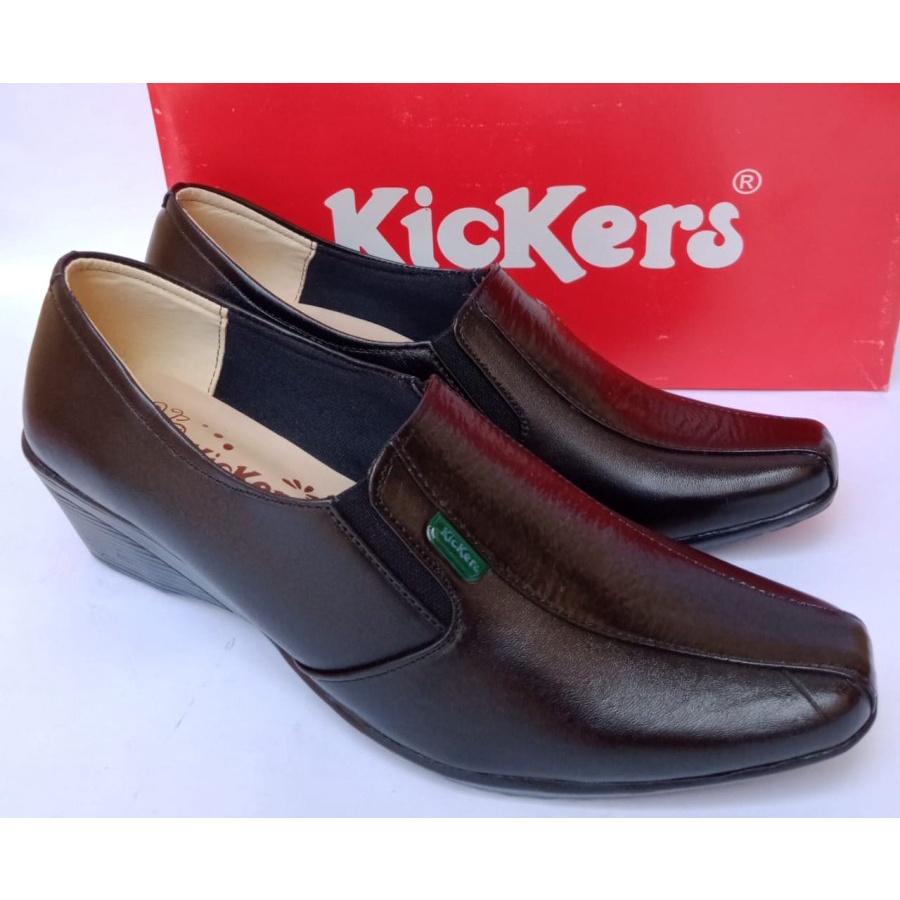 Sepatu pantofel wanita kulit original kickers formal kerja wedges COD - Hitam, 39