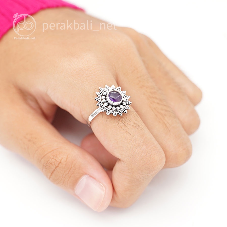 Cincin Wanita Perak 925 Natural Kecubung Amethyst Gloria