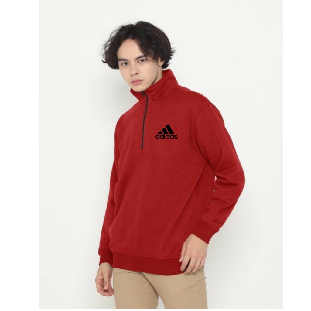 Sweater Running Adidas Basic Half Zipper Logo Beige Premium