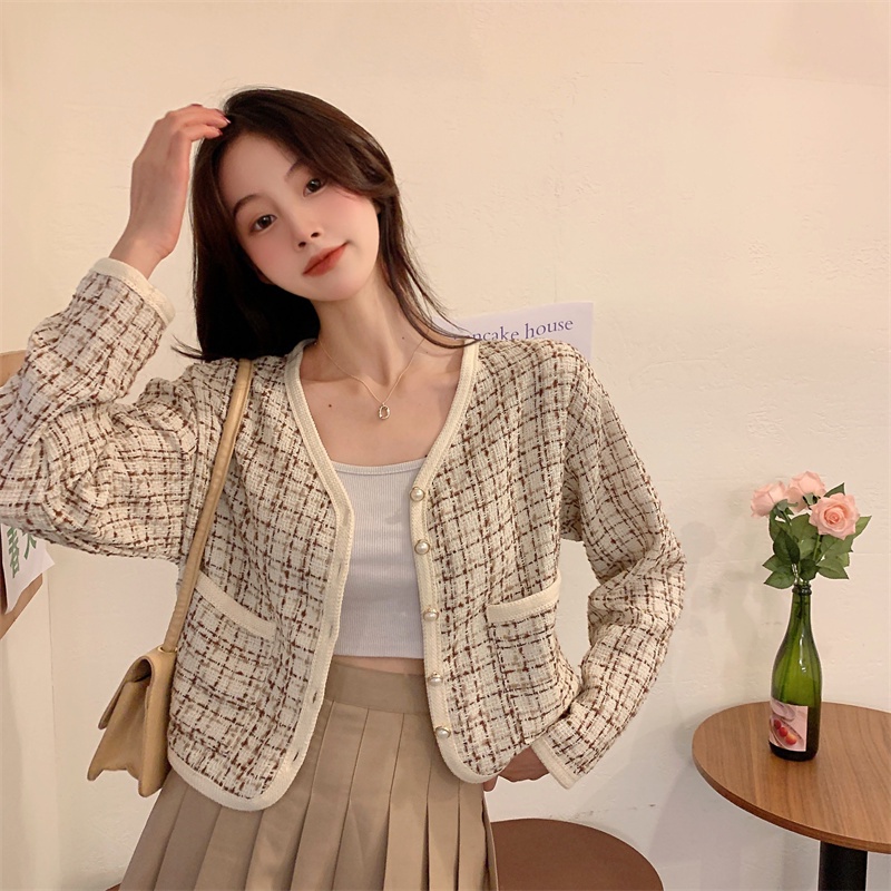 EUNII Korean Style Jaket Wanita Terbaru Lengan Panjang V-neck Jacket Outer Crop