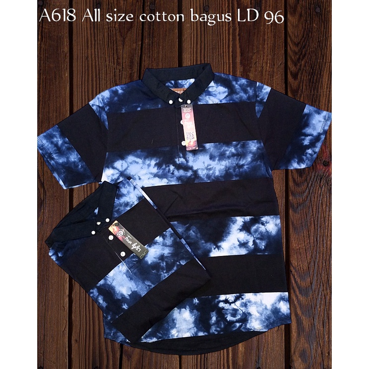 A618 Kaos Pria Distro Krah Motif Garis garis Gradasi Hitam Putih Kekinian