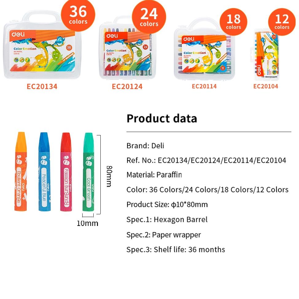 

Deli Oil Pastel Crayon 12/24/36 Warna Cerah Sempurna Tidak Beracun Ec20104 Terlaris