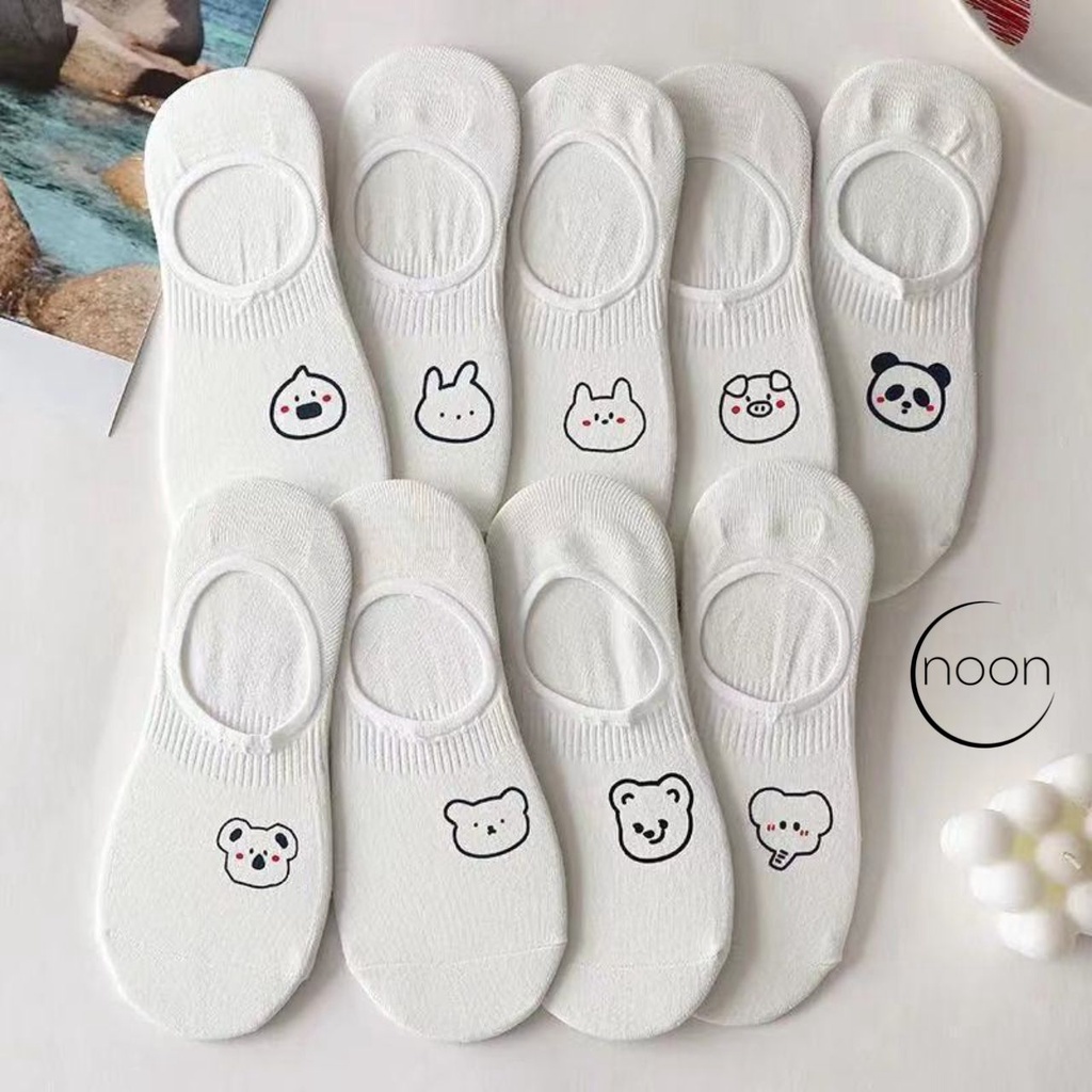 NOON (Homare) Kaos Kaki Putih Pendek Semata Kaki Ankle Socks Wanita Korea Motif Bear Beruang Lucu Imut Kantor Sekolah Olahraga Basket Futsal Kaus Kaki Import Kasual Casual Keren Minimalis