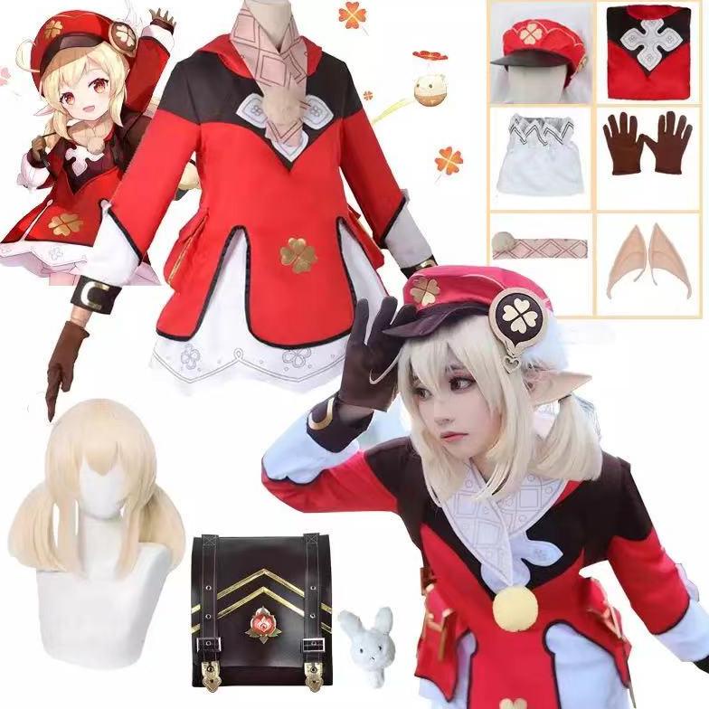 PROMO GILA Genshin Impact Klee Cosplay Costumes Klee Wigs Backpack Loli Elven Ears Party Outfit Unif