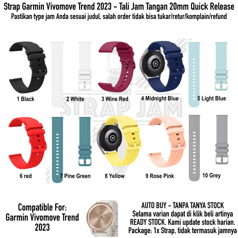 PWK Tali Jam Tangan Garmin Vivomove Trend 2023 - Strap 20mm Silikon Rubber