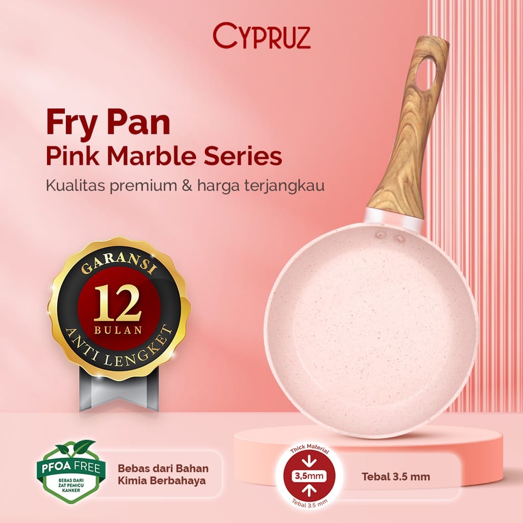 Cypruz - Fry Pan Marble Anti Lengket Wok Pan Sauce Pan Fry wok panci kuali Pink Cooking Series Anti 