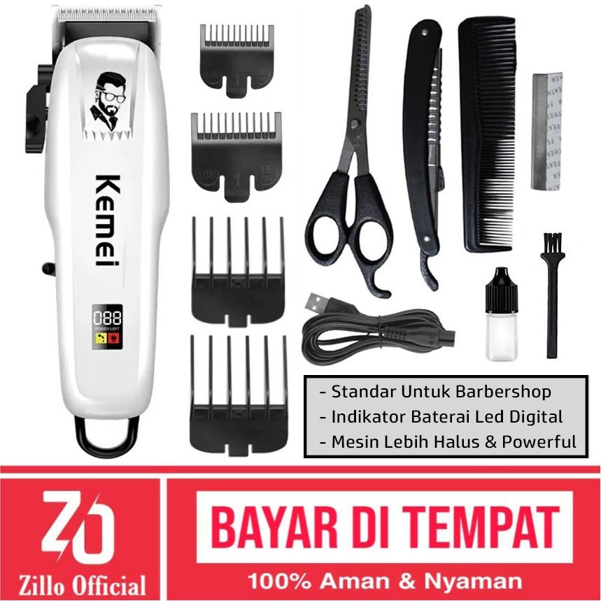 ZILLO Mesin Cukur Rambut Cas Profesional Paket Barbershop KEMEI KM-PG809A Indikator Baterai LCD Digital ORIGINAL