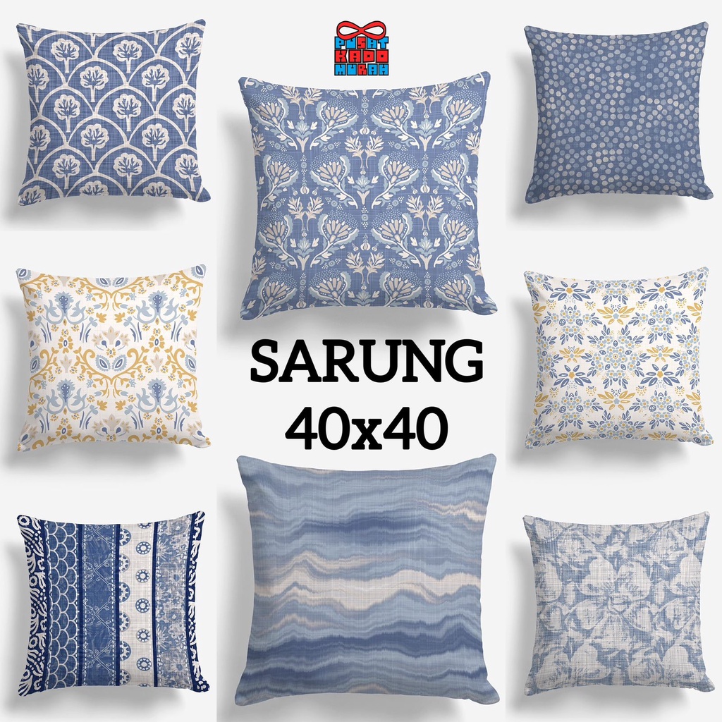 COVER SARUNG Bantal Sofa Print Motif Abstrak Washed Denim 40x40 cm  - Pusat Kado Murah