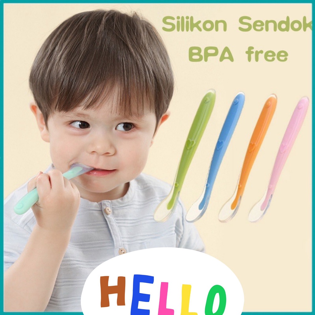 Sendok makan bayi bahan silikon lembut peralatan makan bayi BPA free / Sendok Bayi Silicone Murah