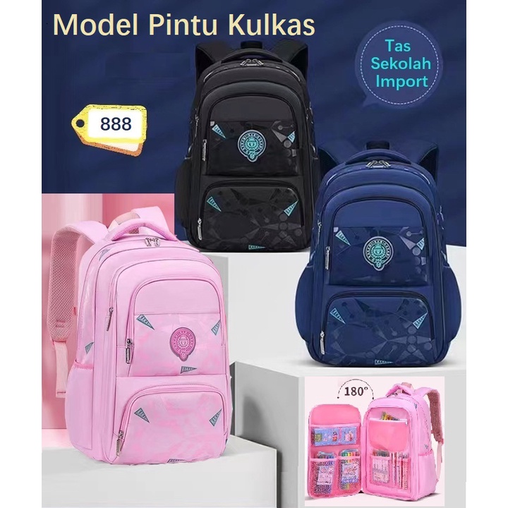 Tas Ransel Sekolah Anak Cowok/Cewek SD SMP Backpack Import Model Pintu Kulkas 888