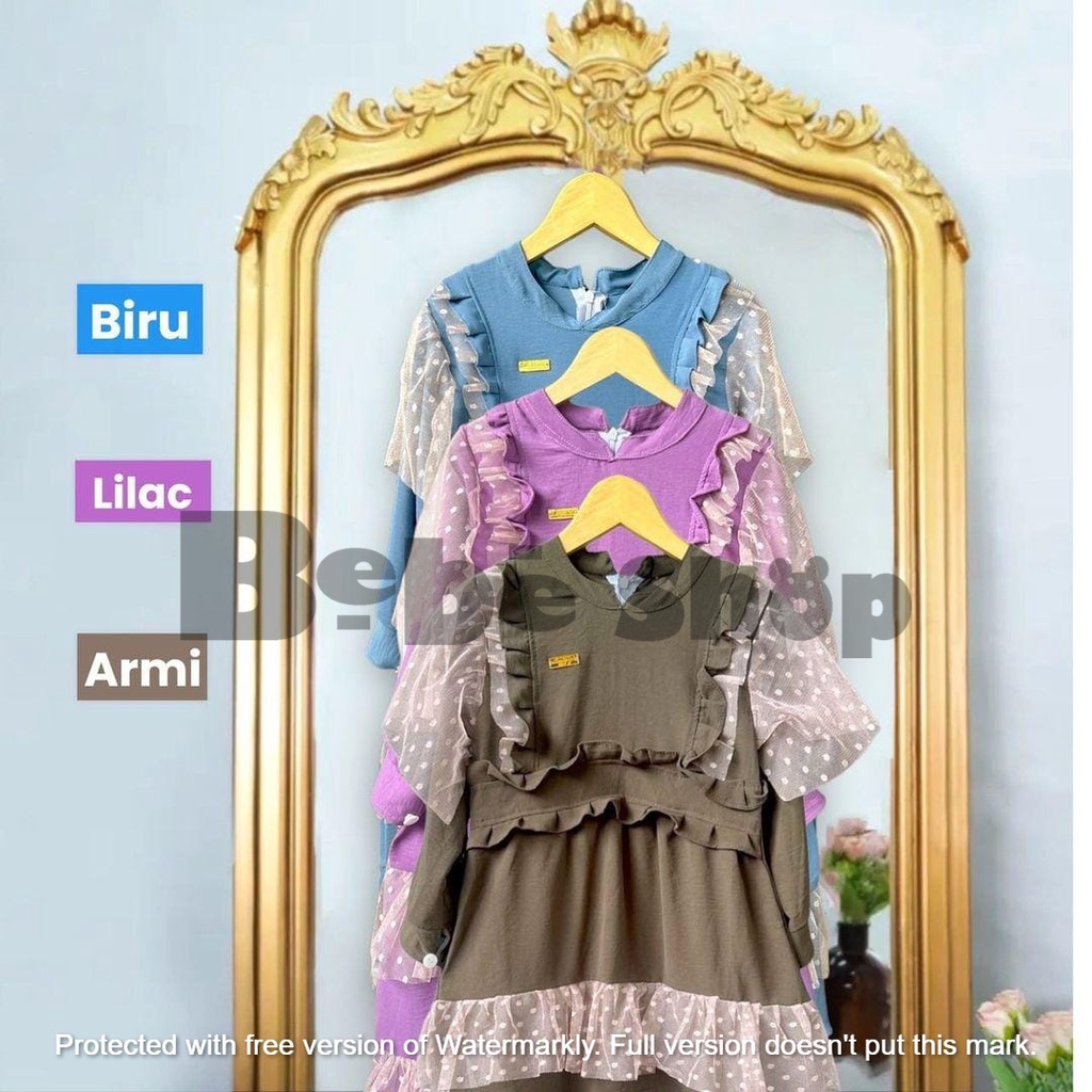 Gamis cringkel brukat rempel untuk anak perempuan usia 3 sampai 8 tahun