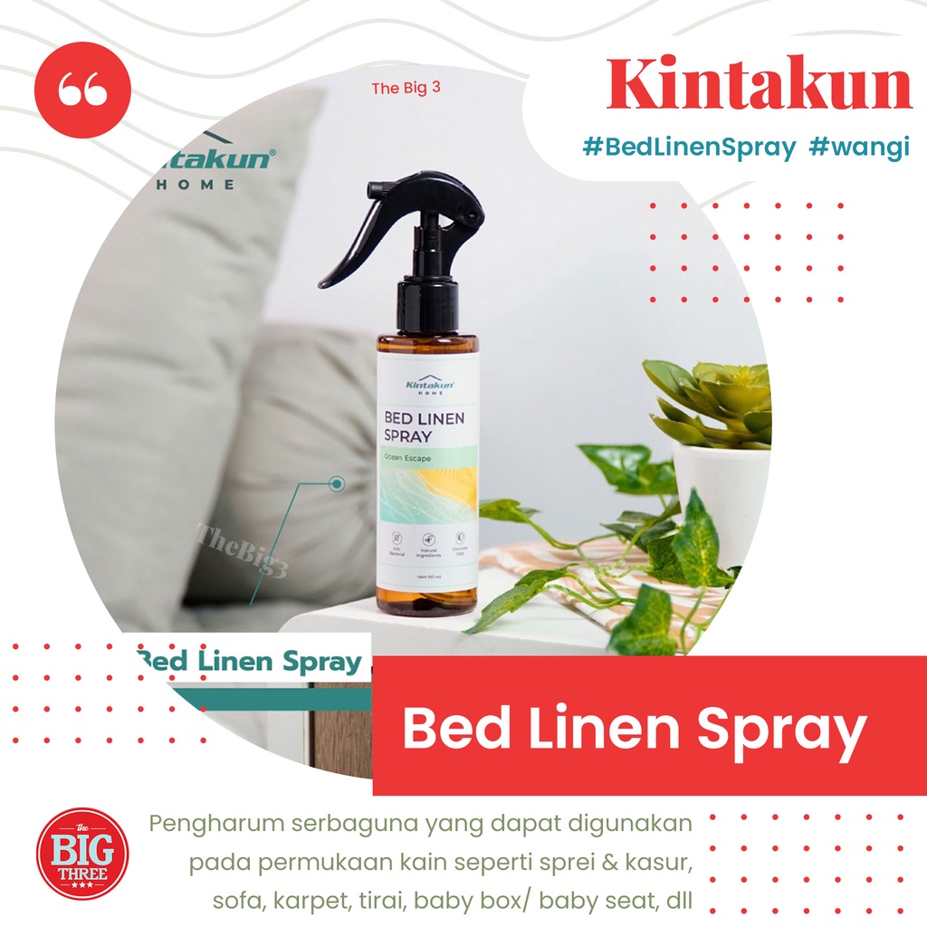 Kintakun Home Bed Linen Spray Anti Bakteri &amp; Virus Aromaterapi 150ml Ocean Escapre Pure Soft Lavender Field Lilac Bloom Homey Vanilla - THEBIG3